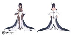 Rule 34 | 1girl, absurdres, azur lane, bare shoulders, black hair, blush, breasts, chen hai (azur lane), chen hai (retrofit) (azur lane), china dress, chinese clothes, commentary request, concept art, copyright name, dress, from behind, full body, gujianshaonu, hair ornament, halterneck, high heels, highres, large breasts, logo, long hair, looking at viewer, multiple views, official art, parted lips, red eyes, sleeveless, standing, thighhighs, turnaround, white background, white footwear