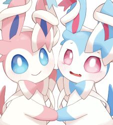 Rule 34 | 2km0bsrmyfksgvc, alternate color, blue eyes, blush, bow, closed mouth, creatures (company), fang, game freak, gen 6 pokemon, nintendo, pink eyes, pokemon, pokemon (creature), ribbon, shiny pokemon, smile, sylveon, white background