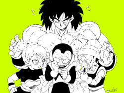 Rule 34 | 1girl, 3boys, :o, armor, black eyes, black hair, broly (dragon ball super), cheelai, clenched hands, collarbone, commentary request, cowering, d:, dragon ball, dragon ball super, dragon ball super broly, expressionless, eyelashes, facial scar, fingernails, flying sweatdrops, ginga patrol jaco, gloves, green background, green theme, hand on another&#039;s back, hand on another&#039;s shoulder, hand on own hip, hands up, hat, height difference, jaco (ginga patrol jaco), lemo (dragon ball), looking at another, looking down, messy hair, monochrome, multiple boys, muscular, nervous, nipples, open mouth, outsuki, parted lips, pointing, scar, scar on cheek, scar on chest, scar on face, scared, topless male, short hair, simple background, smile, spot color, standing, sweat, sweatdrop, twitter username, upper body, very short hair, white gloves, wristband