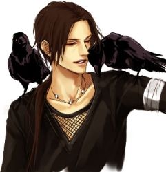 Rule 34 | 1boy, animal, animal on shoulder, bandages, bird, bird on shoulder, black hair, crow, jewelry, lily (artist), lowres, male focus, naruto, naruto (series), necklace, ponytail, crow, solo, uchiha itachi