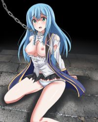 Rule 34 | 1girl, bdsm, blue hair, bondage, bound, breasts, chain, collar, kenja no mago, long hair, panties, restrained, sicily von claude, skirt, slave, tearing up, tears, torn clothes, torn skirt, tranquilizer (bestcenter), underwear, white panties
