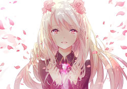 Rule 34 | 1girl, crying, crying with eyes open, fate/stay night, fate (series), flower, hair ornament, illyasviel von einzbern, kinokohime, kinokohime (mican02rl), long hair, looking at viewer, open mouth, petals, red eyes, solo, tears, white hair
