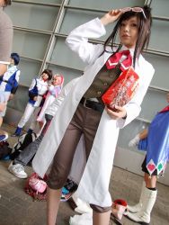 Rule 34 | 2boys, 5girls, ace attorney, apollo justice ace attorney, asian, bag, black hair, blue eyes, capcom, color contacts, cosplay, dutch angle, ema skye, ema skye (cosplay), eyewear on head, food, handbag, lab coat, long hair, looking at viewer, miasa, multiple boys, multiple girls, namada, outdoors, photo (medium), solo focus, sunglasses, trucy wright, trucy wright (cosplay), vest