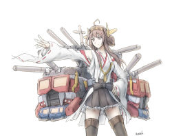 Rule 34 | 10s, 1980s (style), 1girl, ahoge, autobot, bare shoulders, brown hair, cannon, crossover, detached sleeves, double bun, fusion, hair bun, hairband, headgear, japanese clothes, kantai collection, keeth, kongou (kancolle), long hair, machine, machinery, mecha, motor vehicle, nontraditional miko, oldschool, optimus prime, pun, retro artstyle, ribbon-trimmed sleeves, ribbon trim, robot, skirt, smile, solo, thighhighs, transformers, truck, turret, uniform, weapon