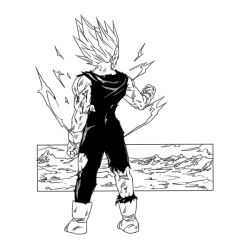 Rule 34 | 1boy, arm at side, aura, blood, blood on clothes, boots, clenched hand, dirty, dirty clothes, dragon ball, dragonball z, electricity, facing away, full body, gloves, greyscale, male focus, monochrome, mountain, outdoors, outside border, rock, simple background, sky, standing, super saiyan, super saiyan 2, torn clothes, vegeta, white background
