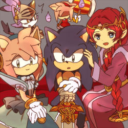 Rule 34 | 1boy, 4girls, ^^^, amy rose, animal ears, animal nose, bad id, bad pixiv id, blaze the cat, blue dress, blue eyes, blue fur, blue hair, blue hairband, body fur, braid, bukiko, caliburn (sonic), cat ears, cat girl, cat tail, circlet, couch, dress, dual persona, earrings, faceless, faceless female, fire, flat chest, furry, furry female, furry male, gauntlets, gloves, green eyes, grey background, hair tie, hairband, hammer, hand on another&#039;s head, hand up, happy, helmet, holding, holding hammer, holding sword, holding weapon, huge weapon, jewelry, long hair, long sleeves, looking at another, looking at viewer, looking to the side, medium hair, merlina (sonic), multicolored hair, multiple girls, open mouth, own hands together, parted bangs, pink fur, pink hair, pointy ears, purple dress, purple fire, purple fur, purple hair, red dress, red hair, red hairband, shaded face, sidelocks, simple background, single braid, single gauntlet, single glove, sitting, sleeveless, sleeveless dress, smile, socks, sonic (series), sonic the hedgehog, sword, tail, topknot, two-tone fur, two-tone hair, very long hair, weapon, white fur, white gloves, white legwear, yellow eyes, yellow fur