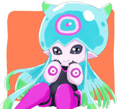 Rule 34 | 1girl, artist request, black eyes, border, digimon, digimon ghost game, fang, highres, jellyfish, jellyfish girl, jellymon, looking at viewer, monster girl, pointy ears, simple background, solo, tentacle hair, tentacles, white border