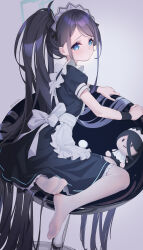 Rule 34 | 1girl, absurdly long hair, absurdres, apron, aris (blue archive), aris (maid) (blue archive), artist name, black hair, blue archive, blue eyes, character doll, feet, highres, iranon (new iranon), long hair, looking at viewer, looking to the side, maid, maid apron, maid headdress, official alternate costume, official alternate hairstyle, pantyhose, ponytail, solo, very long hair, white pantyhose