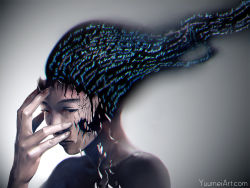 Rule 34 | 1girl, broken, commentary, hand on own face, mask, original, solo, text focus, watermark, web address, yuumei