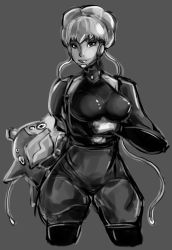 Rule 34 | 10s, 1girl, adelie (space dandy), aged up, alternate breast size, bones (company), breasts, greyscale, highres, horizontal pupils, large breasts, monochrome, space dandy, xpisigma
