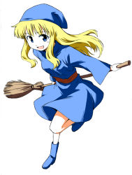 Rule 34 | anbe masahiro, blonde hair, blue eyes, boots, broom, dress, hat, madou monogatari, puyopuyo, solo, witch (puyopuyo)
