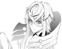Rule 34 | 1boy, absurdres, asclepius (fate), crossed bangs, fate/grand order, fate (series), greyscale, highres, looking at viewer, male focus, monochrome, shaded face, short hair with long locks, tsukamoto minori, white background