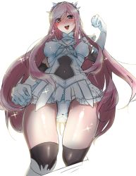 Rule 34 | 1girl, armor, blush, boots, breasts, brown eyes, elbow gloves, fate/grand order, fate (series), gloves, long hair, medb (fate), medb (fate), open mouth, panties, pink hair, skirt, thighhighs, tiara, underwear