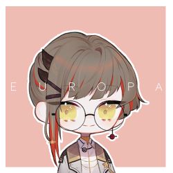 Rule 34 | 1boy, atelier live, brown hair, character name, chibi, commentary, english commentary, europa yuu, glasses, looking at viewer, lowres, male focus, round eyewear, smile, solo, virtual youtuber, yellow eyes, yueko (jiayue wu)