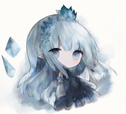 Rule 34 | 1girl, bad id, bad pixiv id, black dress, blue eyes, blue hair, chibi, closed mouth, commentary request, cottontailtokki, crystal, detached sleeves, dress, erin (granblue fantasy), full body, grey background, grey sleeves, long hair, long sleeves, pointy ears, shadowverse, sleeveless, sleeveless dress, sleeves past fingers, sleeves past wrists, solo, tiara, very long hair
