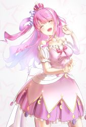 Rule 34 | 1girl, ^ ^, absurdres, arm strap, blush, bracelet, breasts, closed eyes, crown, detached collar, dress, hair rings, head tilt, highres, himemori luna, himemori luna (1st costume), hololive, jewelry, kemo (kekekekemo), medium breasts, necklace, open mouth, pink dress, pink hair, princess, side ponytail, smile, solo, virtual youtuber