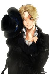 Rule 34 | 1boy, bamdsx, blonde hair, carrying, dual persona, hat, highres, jacket, male focus, multiple persona, one piece, sabo (one piece), scar, solo, aged down