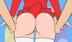 Rule 34 | 1boy, 1girl, animated, animated gif, ass, ass grab, bottomless, cleft of venus, hetero, jiggle, minuspal, peachypop34, pussy, shy gal, tagme, thighhighs, uncensored, white thighhighs