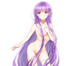 Rule 34 | 1girl, blush, braid, breasts, censored, censored nipples, commission, commissioner upload, completely nude, covering privates, embarrassed, fire emblem, fire emblem: the binding blade, french braid, groin, hair censor, highres, long hair, medium breasts, navel, nintendo, nude, purple eyes, purple hair, snowsakurachan, solo, sophia (fire emblem), stomach, thighs, very long hair, white background
