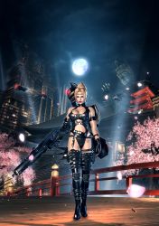 Rule 34 | 1girl, 3d, absurdres, armband, blonde hair, blue eyes, breasts, bridge, buckle straps, cherry blossoms, circlet, city, cleavage cutout, clothing cutout, garter belt, gloves, gun, high heels, highres, large breasts, latex, leather, leather armor, leotard, machine gun, moon, ninja gaiden, ninja gaiden sigma 2, official art, one-piece swimsuit, rachel (ninja gaiden), shoes, short hair, shoulder pads, solo, spiked spaulders, statue, strap, studded leather, swimsuit, thighhighs, warhammer, weapon