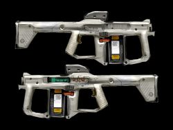 Rule 34 | asterozoa, black background, commentary, english commentary, from side, glowing, gun, magazine (weapon), multiple views, original, submachine gun, trigger, videocassette, weapon, weapon focus, weapon focus