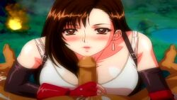 Rule 34 | 1990s (style), 1boy, 1girl, animated, blush, bouncing breasts, breasts, brown eyes, brown hair, censored, cleavage, continuous ejaculation, cum, cum in mouth, cum on hair, cum on tongue, earrings, ejaculation, facial, fellatio, final fantasy, final fantasy vii, fingerless gloves, gloves, gokkun, handjob, hetero, hitsuki, jewelry, large breasts, long hair, lowres, lying, oral, outdoors, paizuri, penis, pov, retro artstyle, sound, subtitled, suspenders, swallowing, tagme, tank top, tifa lockhart, video