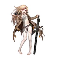 Rule 34 | 1girl, ammunition box, as109, belt, blush, breasts, brown belt, brown coat, brown footwear, browning m1919, cleavage cutout, clothing cutout, coat, covered erect nipples, damaged, defeat, dress, feet, female focus, full body, girls&#039; frontline, green bag, grey dress, gun, hair ornament, hairclip, holding, holding gun, holding weapon, holster, long hair, long sleeves, looking at viewer, lossy-lossless, m1919a4 (girls&#039; frontline), machine gun, medium breasts, medium machine gun, military coat, navel, no shoes, official art, open mouth, panties, panties under pantyhose, pantyhose, pouch, red eyes, short dress, simple background, sleeveless, sleeveless dress, solo, tears, teeth, toenails, toes, torn clothes, torn pantyhose, transparent background, underwear, upper teeth only, very long hair, weapon, white pantyhose