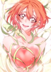 Rule 34 | 10s, 1girl, blush, earrings, heart, hoshizora rin, jewelry, looking at viewer, love live!, love live! school idol festival, love live! school idol project, nude, open mouth, orange hair, ribbon, short hair, smile, solo, tima, yellow eyes