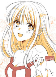 Rule 34 | 1girl, arc the lad, arc the lad ii, bare shoulders, breasts, cleavage, dress, flower, izumi kouyou, lieza (arc the lad), long hair, looking at viewer, monochrome, open mouth, protected link, smile, solo