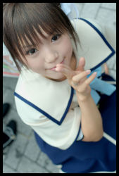 Rule 34 | 1girl, acasius boarding school, asian, brown hair, cosplay, kipi-san, looking at viewer, mole, photo (medium), school uniform, short hair, solo