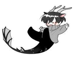 Rule 34 | 1boy, animal ears, black eyes, black hair, blush, chibi, commentary request, dragon boy, dragon horns, dragon tail, ex rank supporting role&#039;s replay in a prestigious school, full body, grey horns, grey sweater, horns, jo uisin, kemonomimi mode, korean commentary, long sleeves, male focus, mynahan rim, open mouth, short hair, simple background, solid circle eyes, solo, sweater, tail, white background
