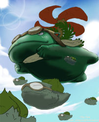 Rule 34 | bulbasaur, clothed pokemon, cloud, day, epic, flying, gen 1 pokemon, goggles, nintendo, no humans, pokemon, pokemon (creature), scarf, sky, venusaur