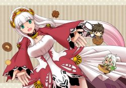 Rule 34 | 10s, 1girl, aqua eyes, belt, blush, breasts, brown hair, capelet, dark skin, dress, earrings, feathers, gloves, grey hair, hair ornament, jewelry, lailah (tales), long hair, multicolored hair, necklace, open mouth, pants, polka dot, polka dot background, ponytail, shoes, short hair, sorey (tales), striped, striped background, tales of (series), tales of zestiria, tattoo, very long hair, zaveid (tales)