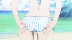 Rule 34 | 1girl, adjusting clothes, adjusting swimsuit, animated, animated gif, ass, beach, bikini, sairenji haruna, solo, striped bikini, striped clothes, swimsuit, to love-ru