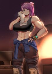 Rule 34 | abs, absurdres, biceps, breasts, clothes around waist, final fantasy, final fantasy xiv, heterochromia, highres, large breasts, md5 mismatch, miqo&#039;te, muscular, muscular female, pink hair, resolution mismatch, source smaller, sweat, towel, warrior of light (ff14)