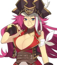 Rule 34 | 10s, 1girl, breasts, cleavage, corset, fate/extra, fate (series), francis drake (fate), hat, large breasts, long hair, pink hair, pirate, pirate hat, sanae (satansanae), scar, solo
