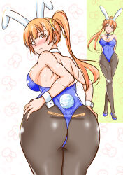 Rule 34 | 1girl, absurdres, animal ears, ass, ass focus, backless leotard, blue footwear, blue leotard, blush, breasts, brown eyes, brown hair, chinese zodiac, cleavage, covered navel, curvy, dead or alive, detached collar, embarrassed, fake animal ears, fake tail, female focus, frown, full body, hair ribbon, hairband, hands on own hips, highleg, highleg leotard, highres, huge ass, kasumi (doa), large breasts, leotard, long hair, looking at viewer, matching hair/eyes, multiple views, necktie, open mouth, pantyhose, playboy bunny, ponytail, rabbit ears, rabbit tail, ribbon, solo, standing, strapless, strapless leotard, tail, thick thighs, thighs, thong, thong leotard, wide hips, year of the rabbit, yellow ribbon