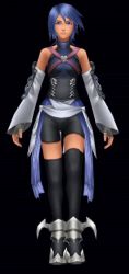 Rule 34 | 1girl, 3d, animated, aqua (kingdom hearts), armor, badge, bell sleeves, belt, black background, black shirt, black shorts, black thighhighs, blue cloth, blue eyes, blue hair, blue shirt, breasts, brown gloves, cloth, cropped, detached sleeves, disney, female focus, fingerless gloves, gloves, halterneck, high collar, kingdom hearts, kingdom hearts birth by sleep, long sleeves, looking at viewer, looping animation, matching hair/eyes, medium breasts, multicolored shirt, pink belt, resized, shirt, short hair, shorts, silver badge, silver boots, simple background, socks, solo, square enix, staring, thigh gap, thighhighs, third-party edit, upscaled, walking, white cloth