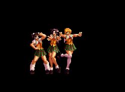 Rule 34 | 3girls, animated, animated gif, asamiya athena, asuka (kof), bike shorts, blonde hair, brown hair, long hair, loose socks, lowres, m.u.g.e.n, maria (kof), multiple girls, pixel art, plaid, plaid skirt, pleated skirt, school uniform, shinzaki maria, short hair, short twintails, skirt, snk, socks, the king of fighters, the king of fighters 2002, transparent background, twintails