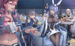 Rule 34 | !?, &gt; &lt;, 6+girls, :d, absurdres, animal ears, arm support, azur lane, badge, baltimore (azur lane), baltimore (evening breeze minuet) (azur lane), bare shoulders, baseball cap, belt, bikini, bikini skirt, bikini under clothes, black choker, black dress, black necktie, black pantyhose, black shorts, blonde hair, blue cape, blue eyes, blue hair, blue jacket, blue vest, bodystocking, bottle, breast rest, breasts, bremerton (azur lane), brown hair, buckle, button badge, cape, cat ears, character request, chest strap, choker, cleavage, cleveland (azur lane), cleveland (gentry knight) (azur lane), closed mouth, coat, coat on shoulders, collarbone, collared shirt, commentary, cowboy shot, crop top, crop top overhang, crossed bangs, cup, dress, dress shirt, drinking straw, elbow gloves, enterprise (anniversary ride) (azur lane), enterprise (azur lane), evening gown, eyewear on head, fingerless gloves, flower, frilled bikini, frills, gloves, grey belt, grey hair, grey shirt, groin, hair between eyes, hair flower, hair horns, hair intakes, hair ornament, hair ribbon, hair rings, hammann (azur lane), hammann (rebellious summer) (azur lane), hat, headgear, highleg, highleg bikini, highres, holding, holding cup, indoors, jacket, large breasts, lifebuoy ornament, long hair, long sleeves, looking at another, looking at viewer, manjuu (azur lane), midriff, multicolored hair, multiple girls, navel, navel piercing, necktie, new jersey (azur lane), night, no mole, off-shoulder shirt, off shoulder, official alternate costume, one side up, open clothes, open jacket, open mouth, pantyhose, parted bangs, piercing, pink bikini, pink eyes, pink hair, pool, purple eyes, purple hair, red-tinted eyewear, red bikini, red eyes, red flower, reno (azur lane), reno (summer spin-off) (azur lane), ribbon, san francisco (azur lane), sapota clone, shirt, short hair, shorts, side-tie bikini bottom, side cape, sidelocks, sitting, skyline, smile, snap-fit buckle, soaking feet, standing, streaked hair, striped cape, sunglasses, swimsuit, table, teeth, tinted eyewear, twintails, two-tone cape, two-tone hair, two-tone shirt, upper teeth only, very long hair, vest, white coat, white dress, white gloves, white hair, white shirt, window, yellow innertube