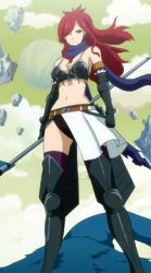 Rule 34 | armor plate, elbow gloves, erza knightwalker, fairy tail, gloves, hair ornament, lowres, red hair, screencap, tagme