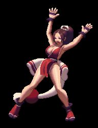Rule 34 | animated, animated gif, bare legs, bouncing breasts, breasts, brown hair, cleavage, high ponytail, japanese clothes, king of fighters xiii, large breasts, long hair, lowres, ninja, no bra, pelvic curtain, pixel art, ponytail, revealing clothes, shiranui mai, sideboob, tabi, the king of fighters, the king of fighters xiii