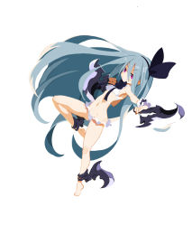 Rule 34 | 1girl, absurdres, anklet, barefoot, bikini, blade, blue hair, dual wielding, empty eyes, full body, furrowed brow, grin, hairband, harada takehito, highres, holding, holding weapon, jewelry, jitome, long hair, lowleg, navel, official art, outstretched arm, pink eyes, refrain no chika meikyuu to majo no ryodan, sharp teeth, simple background, smile, solo, swimsuit, teeth, very long hair, weapon, white background, wrist cuffs