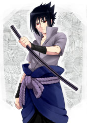 Rule 34 | 1boy, absurdres, black hair, highres, male focus, naruto, naruto (series), red eyes, rope, simple background, solo, standing, takepiyo, uchiha sasuke