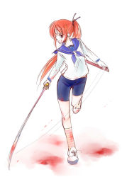 Rule 34 | 1girl, blood, jason (kaiten kussaku kikou), long hair, original, school uniform, serafuku, solo, sword, weapon