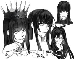 Rule 34 | 1girl, absurdres, arknights, artist name, bare shoulders, black sailor collar, blood, blood on face, blunt bangs, broken halo, character name, chinese commentary, chinese text, close-up, closed mouth, collarbone, commentary request, cropped shoulders, crown, dark halo, eyelashes, eyeshadow, from side, greyscale, halo, hand on own chin, hand up, high collar, highres, hime cut, light smile, lips, long hair, long sleeves, looking afar, looking ahead, looking at viewer, looking to the side, makeup, mole, mole under eye, monochrome, multiple views, parted lips, portrait, sailor collar, sidelocks, simple background, single tear, teeth, virtuosa (arknights), watermark, weibo 6742701609, weibo logo, weibo watermark, wing collar