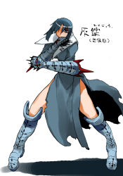 Rule 34 | 1girl, armor, armored boots, black dress, blue eyes, blue hair, boots, breasts, ciel (tsukihime), dress, ebisawa sekisai, gauntlets, hair between eyes, highres, long sleeves, looking at viewer, medium breasts, nun, pile bunker, short hair, solo, tsukihime, weapon
