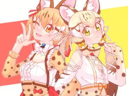 Rule 34 | animal costume, animal ear fluff, animal ears, cat ears, cat girl, cat tail, geoffroy&#039;s cat (kemono friends), hauru 252, highres, kemono friends, kemono friends v project, large-spotted genet (kemono friends), long hair, simple background, tail, twintails, virtual youtuber