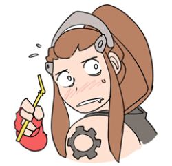Rule 34 | 1girl, animated, animated gif, blush, brigitte (overwatch), brown hair, chibi, drinking straw, drooling, lowres, overwatch, overwatch 1, ponytail, shoulder tattoo, simple background, solo, straw, tattoo, vashperado, white background