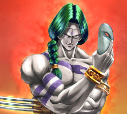 Rule 34 | 1boy, capcom, claws, crossover, dragon ball, dragon tail, dragonball z, evil grin, evil smile, green hair, grin, highres, look-alike, looking at viewer, smile, street fighter, tail, vega (street fighter), zarbon